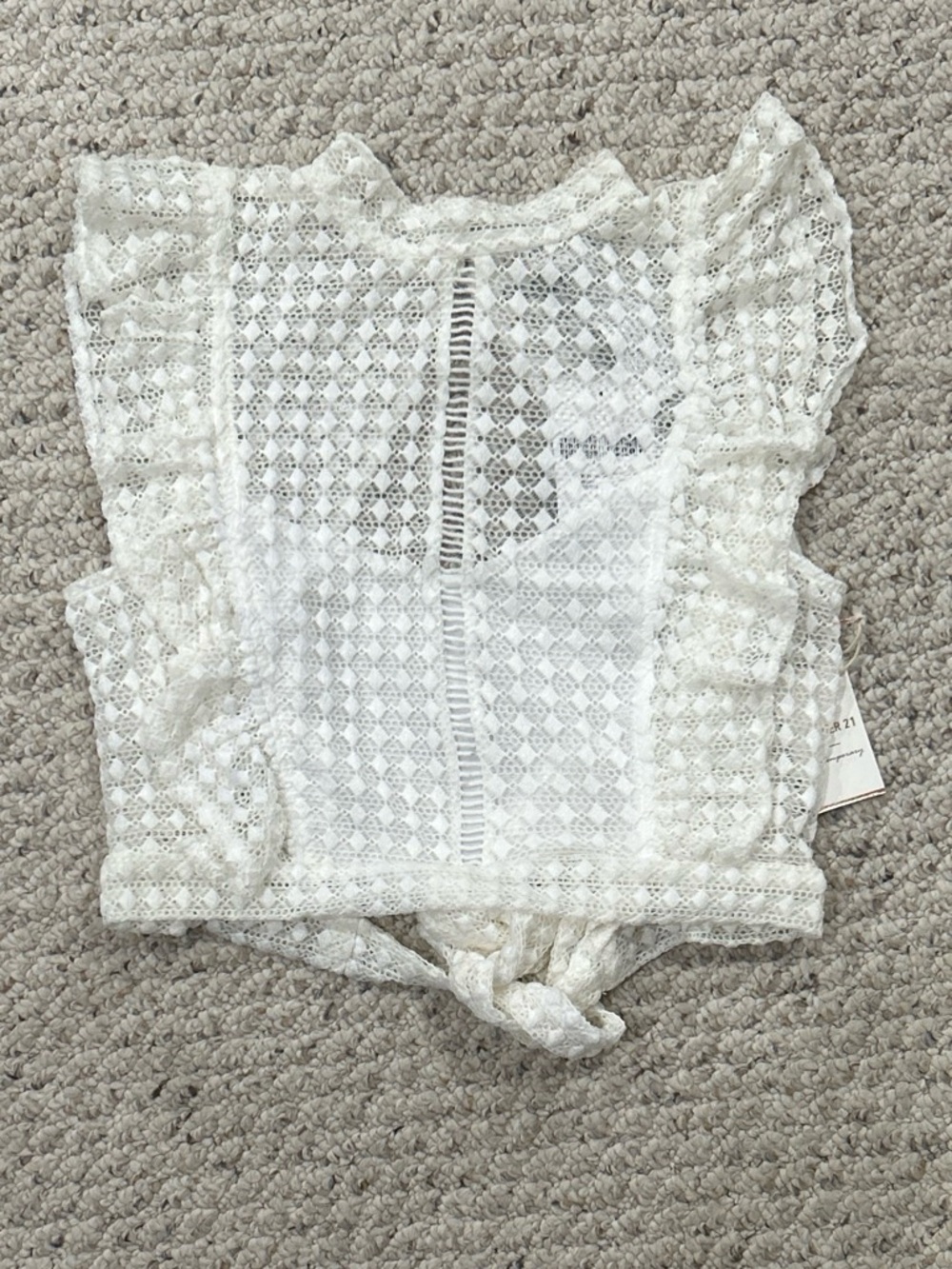 Forever 21 Ivory Lace Tie-Front Crop Top